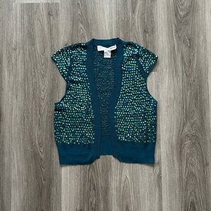 Necessary Objects Teal Knit Vest with Sequin Detail